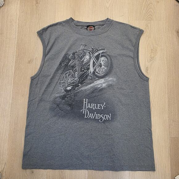 Vintage Harley Davidson Gray Motorcycle Atlanta Georgia Sleeveless T-Shirt Sz L - Picture 1 of 8